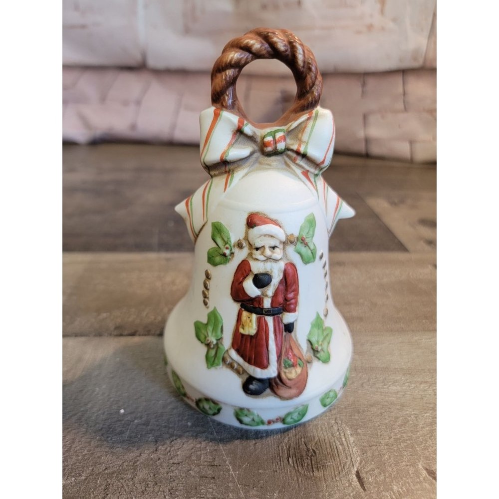Midwest importers ceramic bell Santa music box Xmas mistletoe decor figure